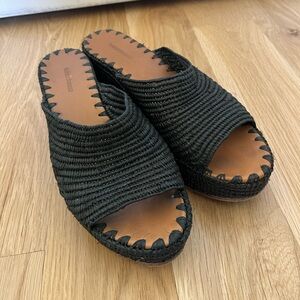 Carrie Forbes Black Karim Raffia Wedge Platform Sandals Size 8 or 38